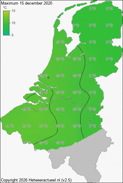 Maximum temperatuur 15 december 2020