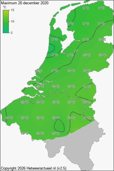 Maximum temperatuur 20 december 2020