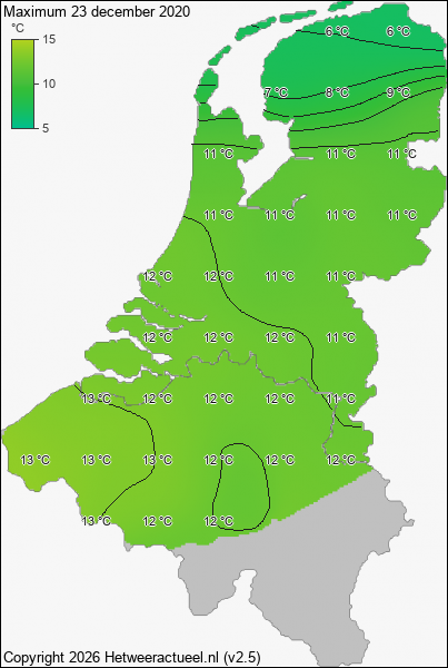 Maximum temperatuur 23 december 2020