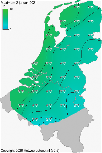 Maximum temperatuur 2 januari 2021
