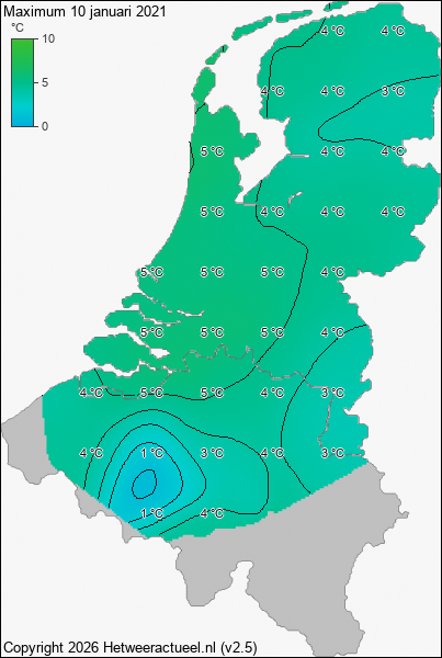 Maximum temperatuur 10 januari 2021