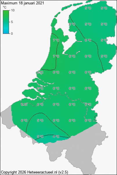 Maximum temperatuur 18 januari 2021