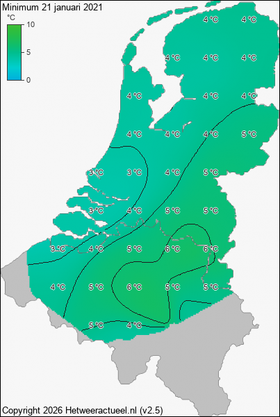 Minimum temperatuur 21 januari 2021