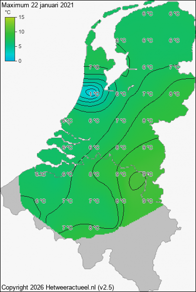 Maximum temperatuur 22 januari 2021