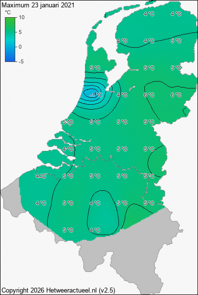 Maximum temperatuur 23 januari 2021