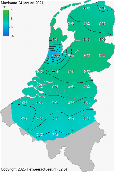 Maximum temperatuur 24 januari 2021
