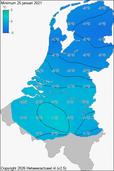 Minimum temperatuur 25 januari 2021