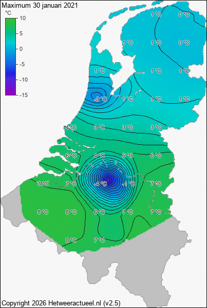 Maximum temperatuur 30 januari 2021