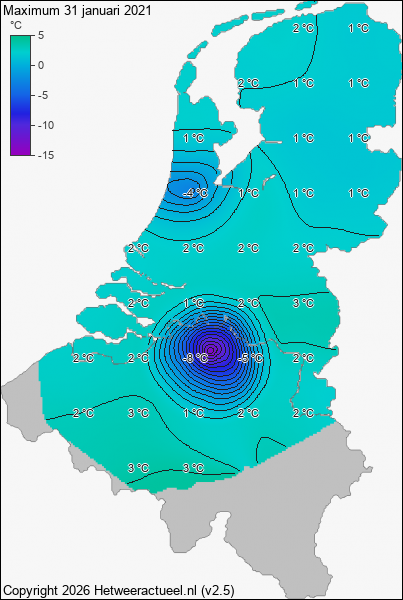 Maximum temperatuur 31 januari 2021