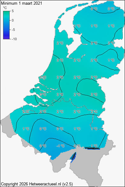 Minimum temperatuur 1 maart 2021