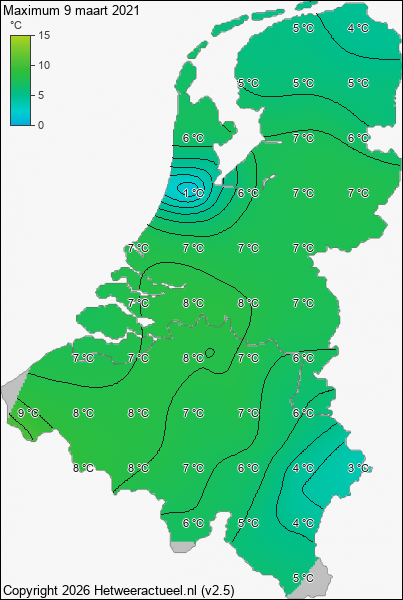 Maximum temperatuur 9 maart 2021