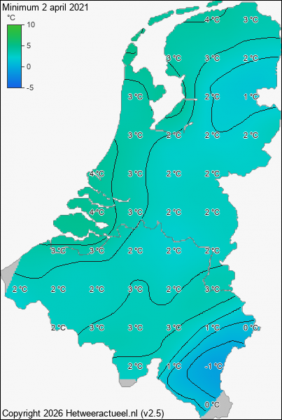 Minimum temperatuur 2 april 2021