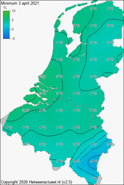Minimum temperatuur 3 april 2021