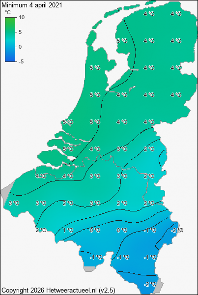 Minimum temperatuur 4 april 2021