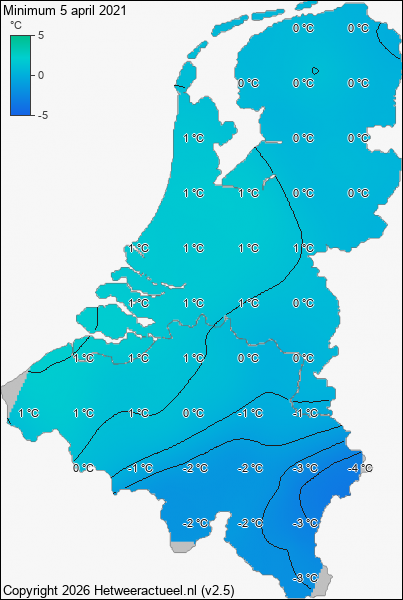 Minimum temperatuur 5 april 2021