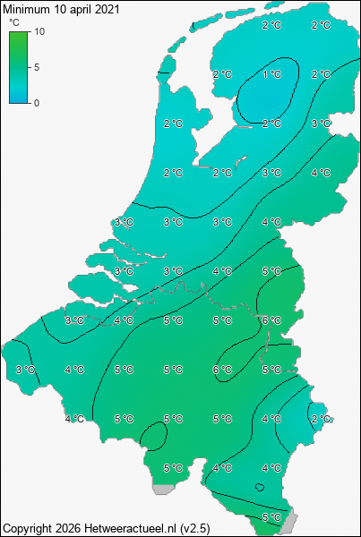 Minimum temperatuur 10 april 2021