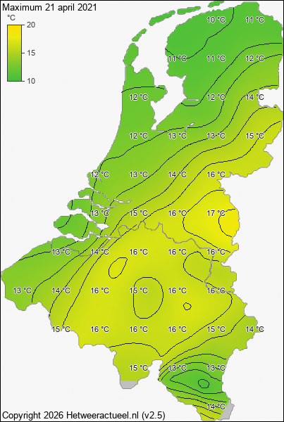 Maximum temperatuur 21 april 2021