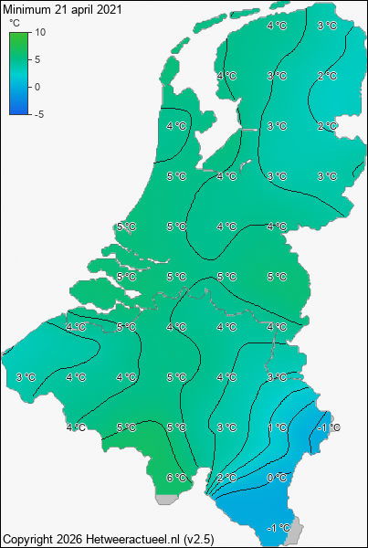 Minimum temperatuur 21 april 2021