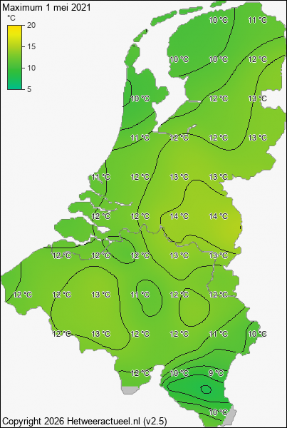 Maximum temperatuur 1 mei 2021