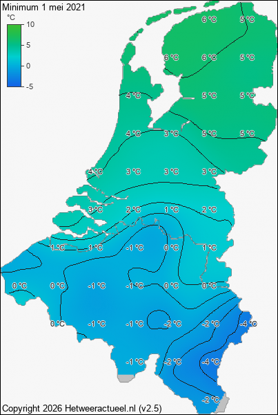 Minimum temperatuur 1 mei 2021