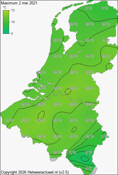 Maximum temperatuur 2 mei 2021