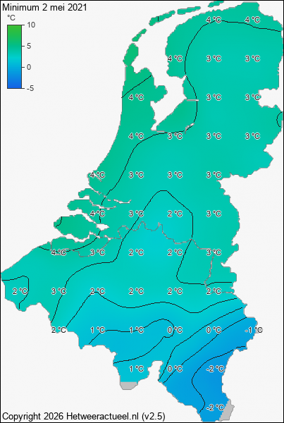 Minimum temperatuur 2 mei 2021