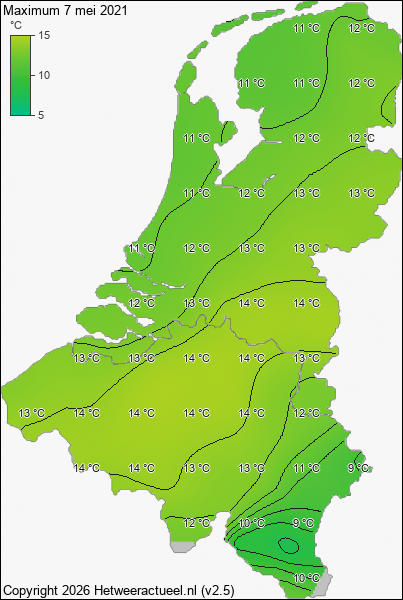 Maximum temperatuur 7 mei 2021