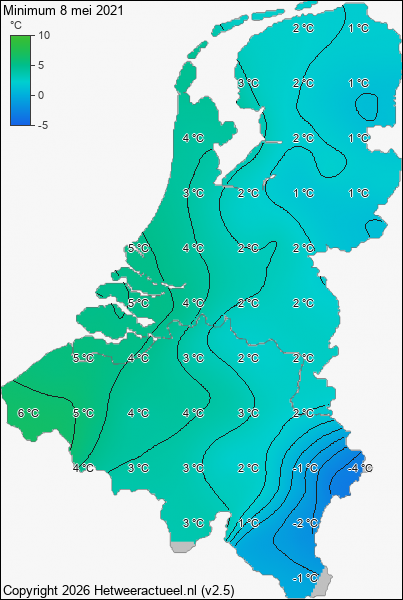 Minimum temperatuur 8 mei 2021
