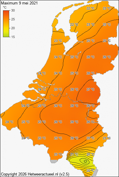 Maximum temperatuur 9 mei 2021