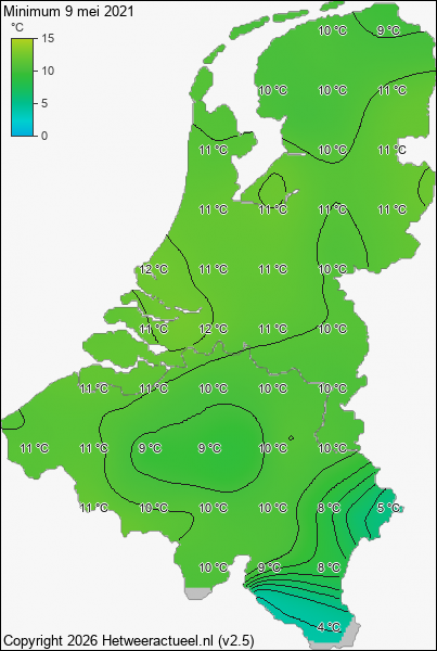 Minimum temperatuur 9 mei 2021