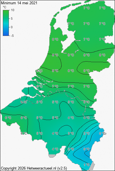 Minimum temperatuur 14 mei 2021