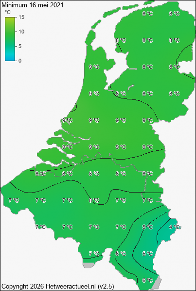 Minimum temperatuur 16 mei 2021