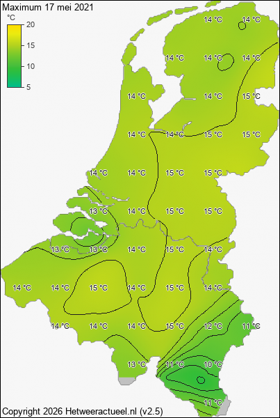 Maximum temperatuur 17 mei 2021