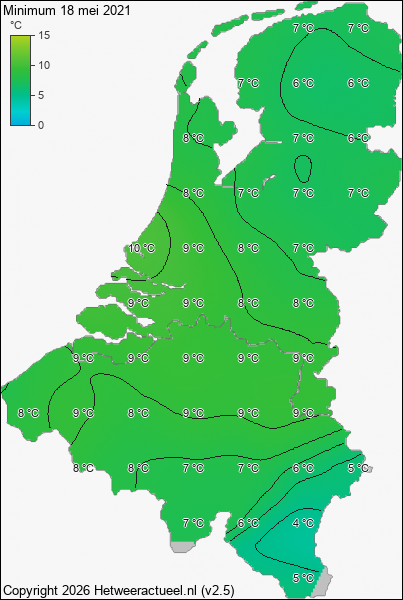 Minimum temperatuur 18 mei 2021