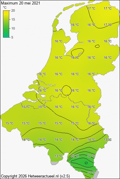 Maximum temperatuur 20 mei 2021