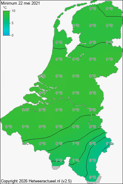 Minimum temperatuur 22 mei 2021