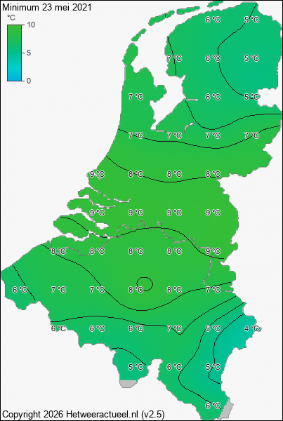 Minimum temperatuur 23 mei 2021
