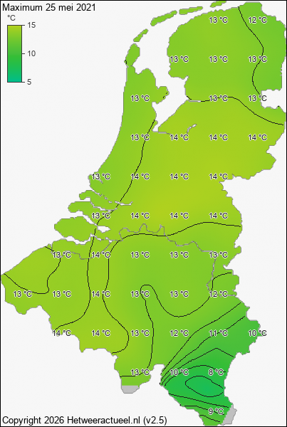 Maximum temperatuur 25 mei 2021