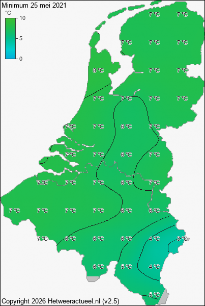 Minimum temperatuur 25 mei 2021