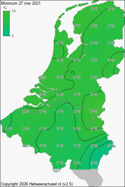 Minimum temperatuur 27 mei 2021