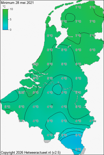 Minimum temperatuur 28 mei 2021