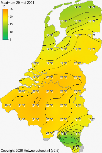 Maximum temperatuur 29 mei 2021