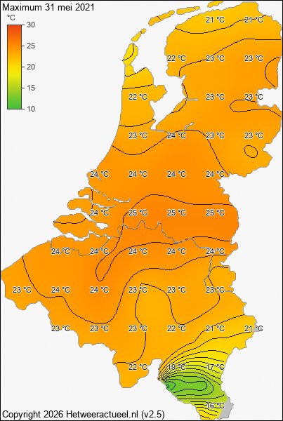Maximum temperatuur 31 mei 2021
