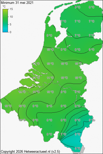 Minimum temperatuur 31 mei 2021