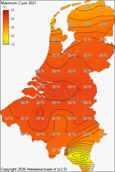 Maximum temperatuur 2 juni 2021