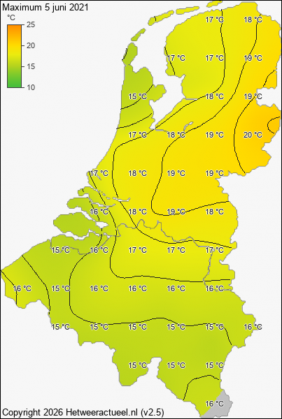 Maximum temperatuur 5 juni 2021