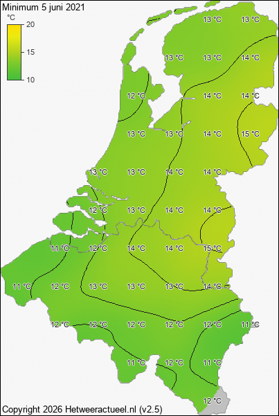Minimum temperatuur 5 juni 2021