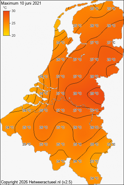 Maximum temperatuur 10 juni 2021