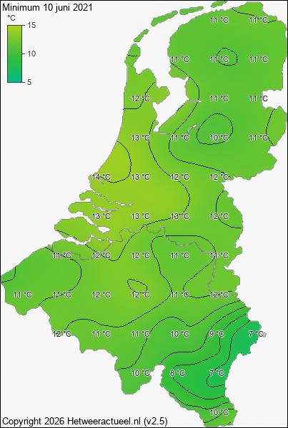 Minimum temperatuur 10 juni 2021