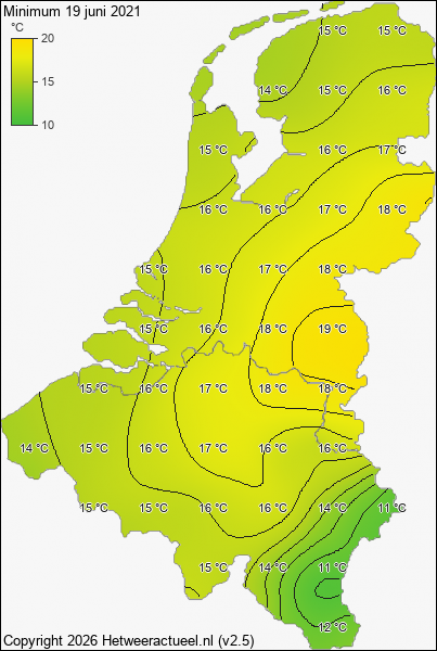 Minimum temperatuur 19 juni 2021